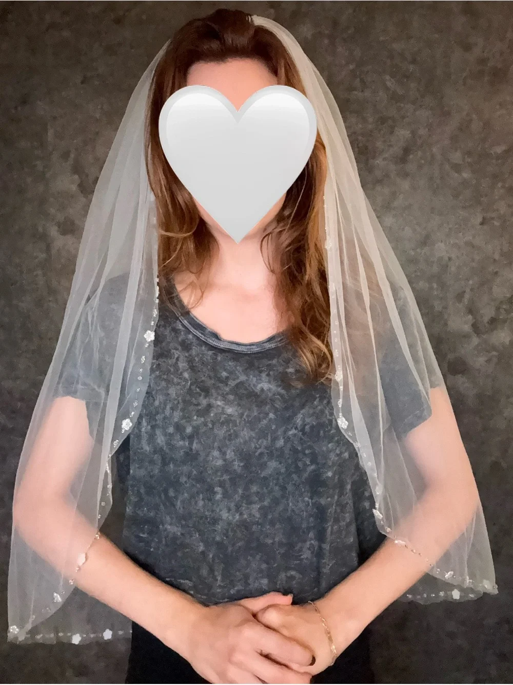 Vintage 1990s Fingertip Length Veil with Flower Beading